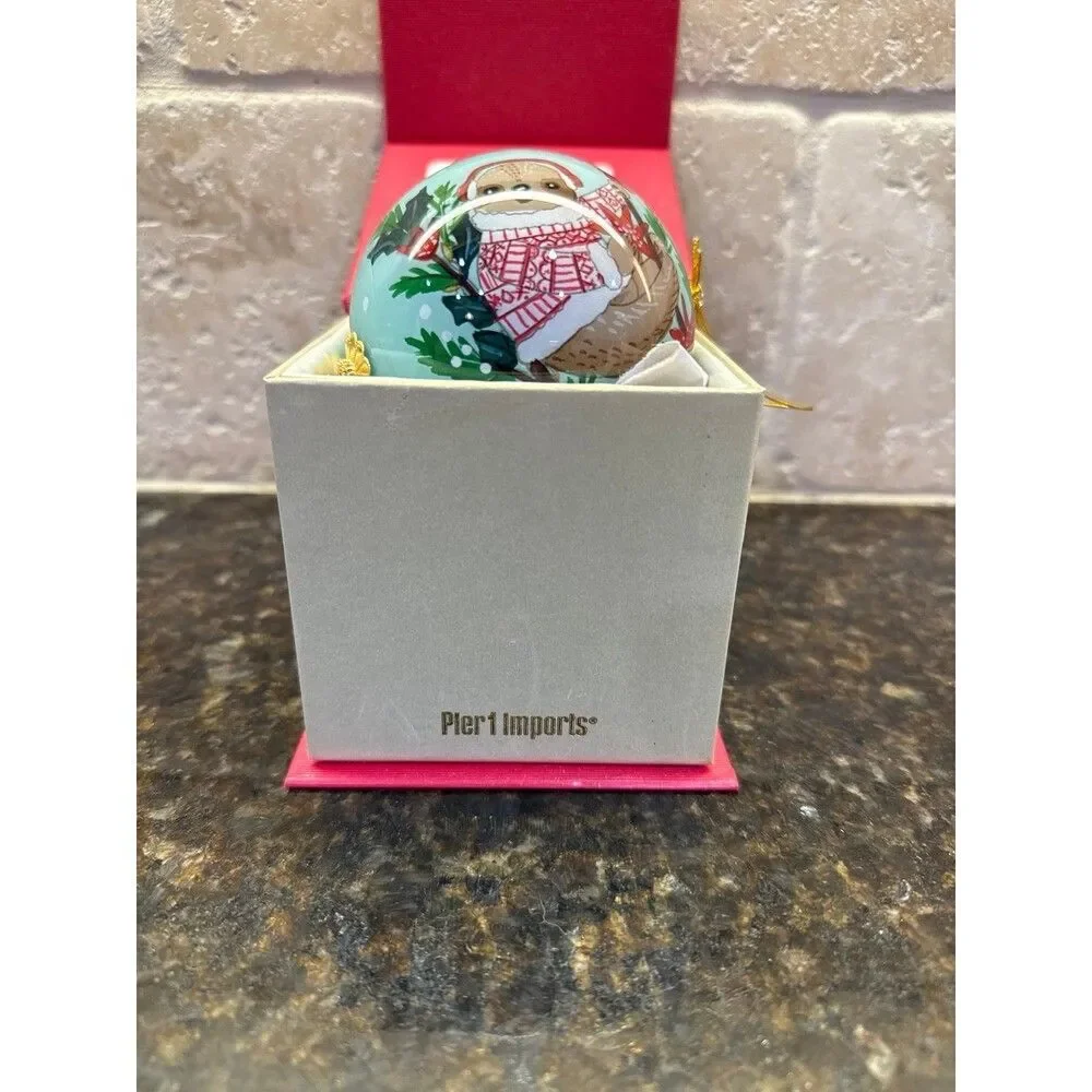 2019 Pier 1 Li Bien Hand Painted Glass Christmas Ornament Sloth NIB